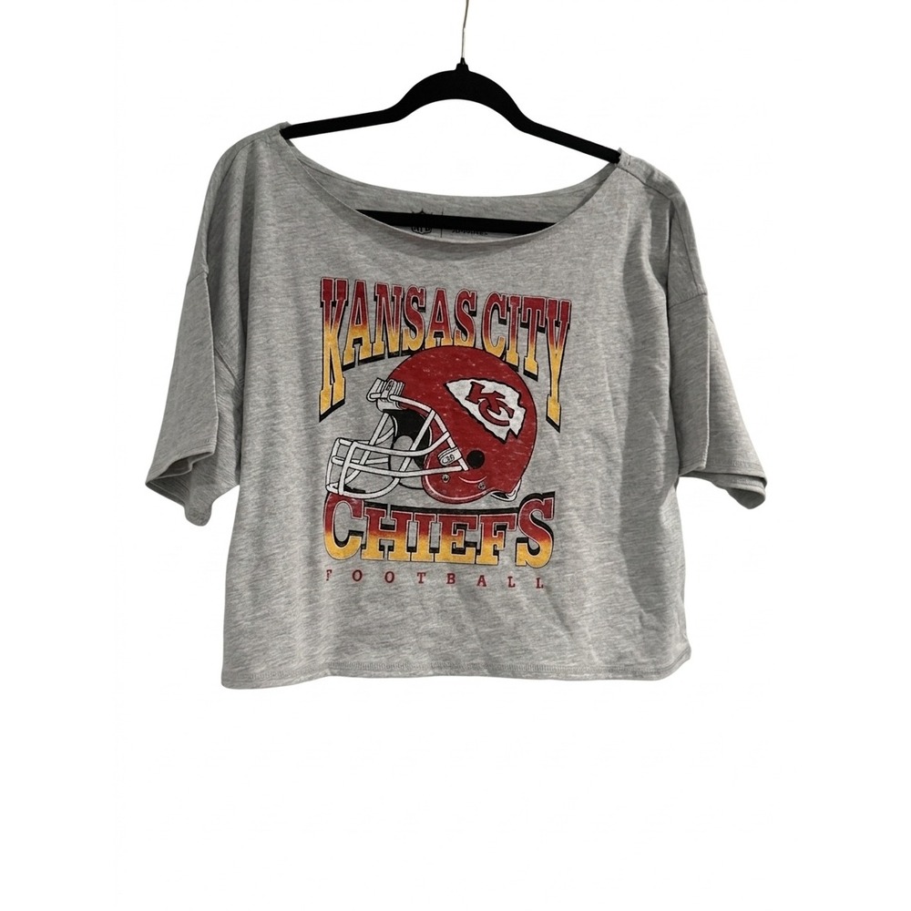 NFL Team Apparel Kansas City Chiefs Cropped T-Shirt Heather Gray Womens Medium